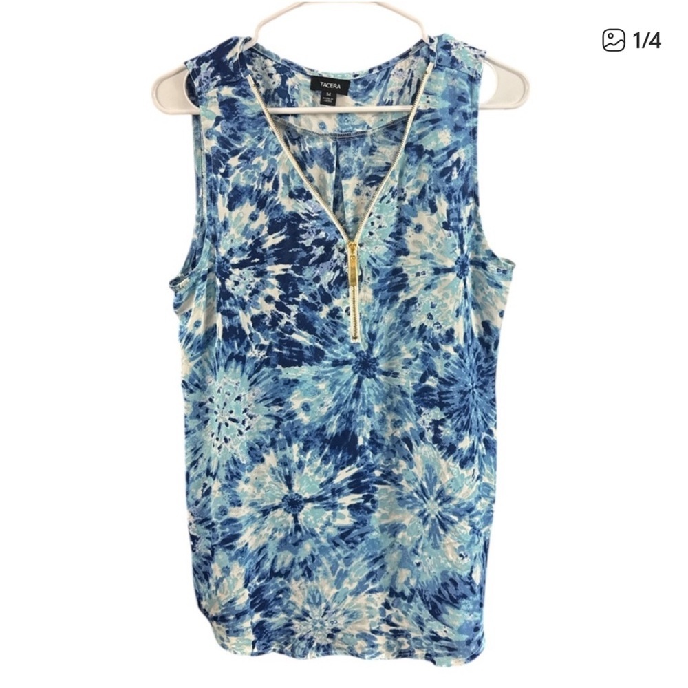 Tacera Blue Tie-Dye Sleeveless Top size medium